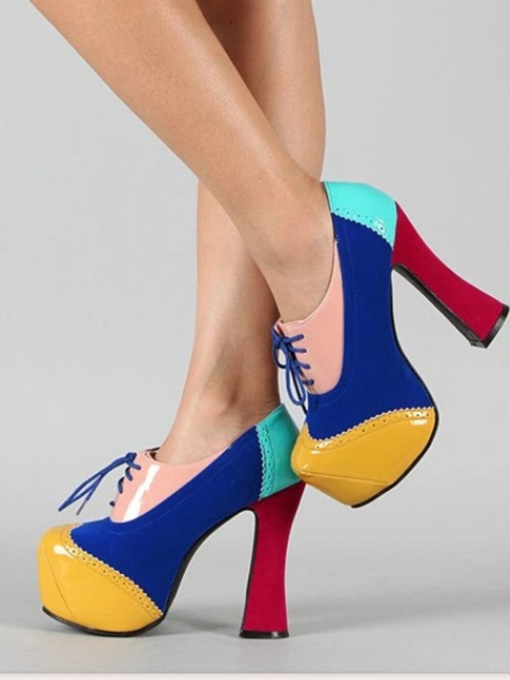 Multicolor platform chunky oxford heels